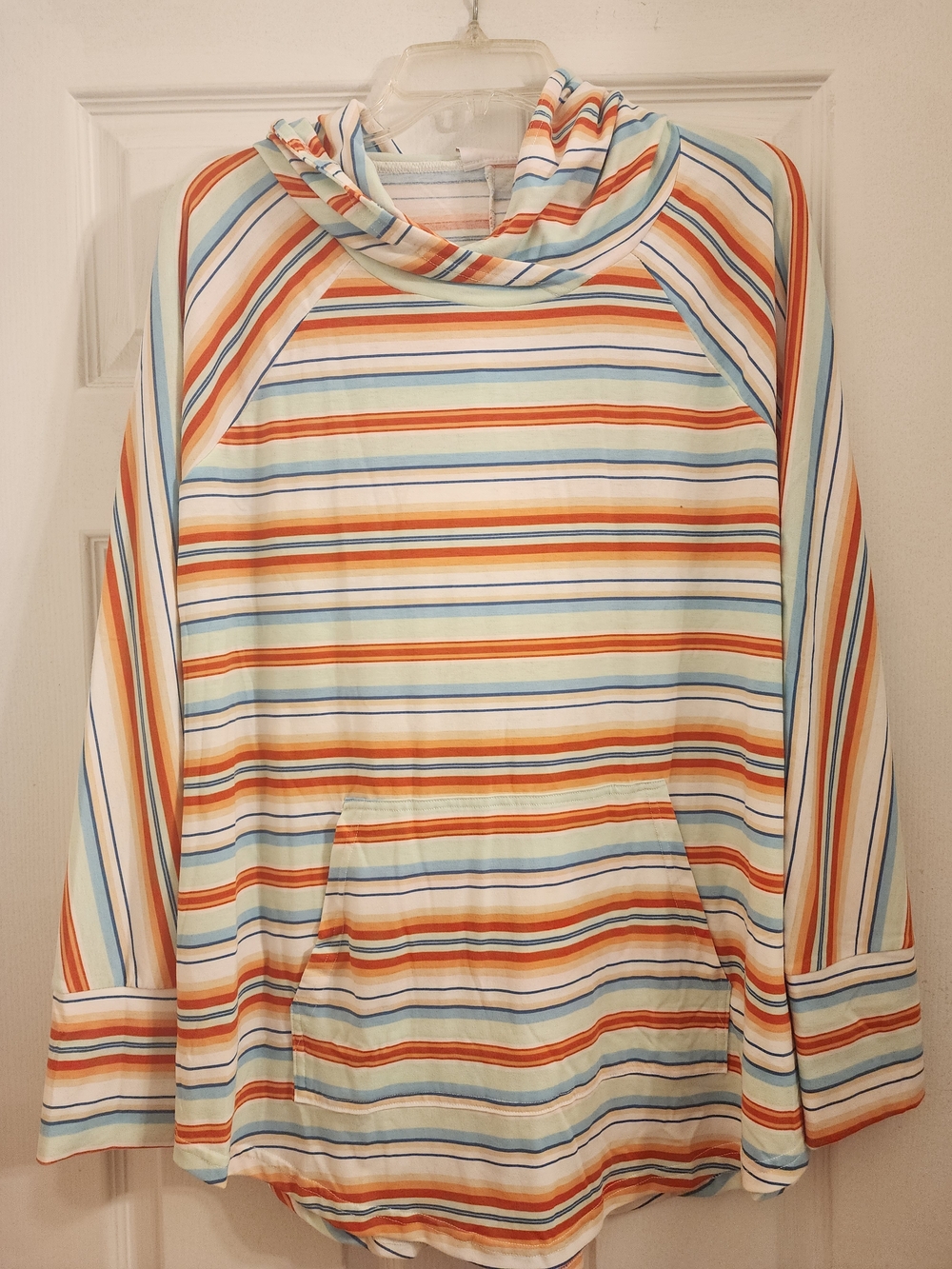 New LuLaRoe Striped Hooded Pullover in Cream, Orange & Blue